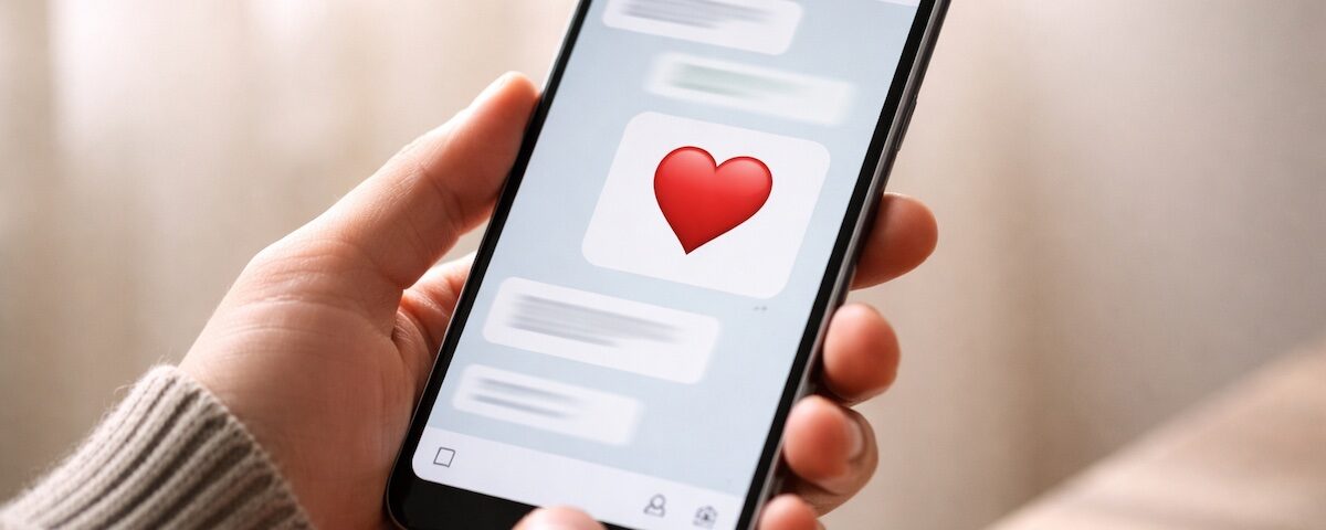 Cuore gigante WhatsApp inviato come singola emoji in una chat