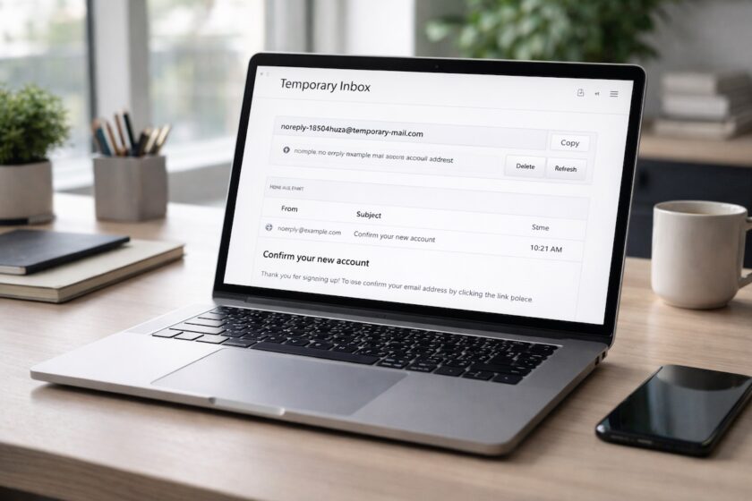 Email provvisorie aperte su computer con inbox temporanea