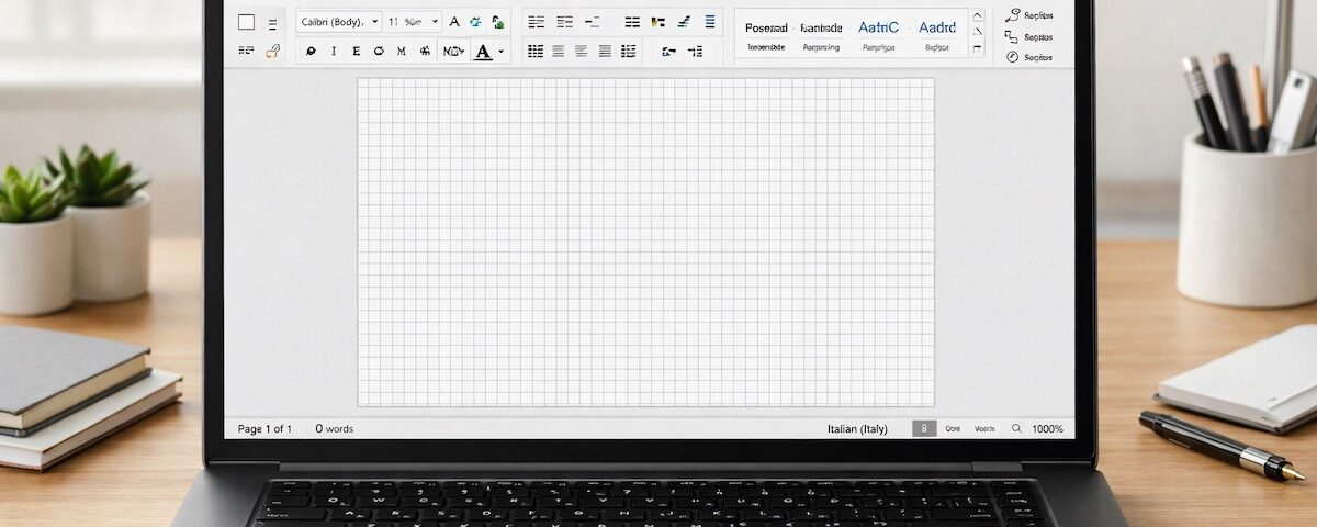 Foglio a quadretti da stampare Word mostrato in un documento A4 su PC