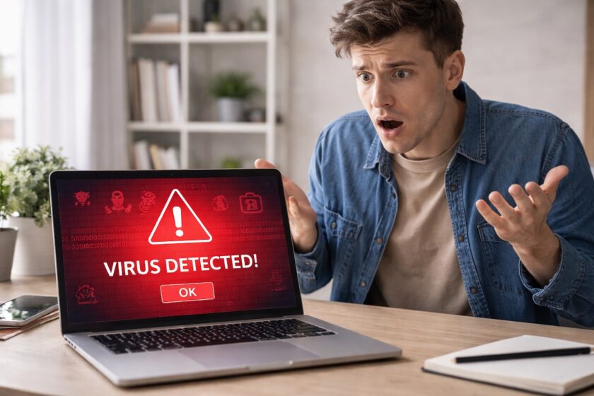 Scherzi virus con schermata finta su computer