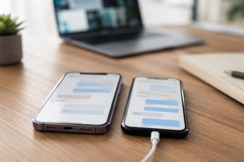 Due smartphone durante il trasferimento chat per cambio telefono WhatsApp